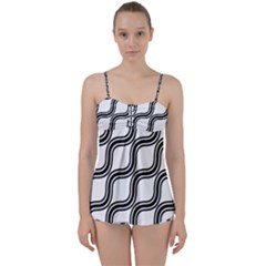 Diagonal-black White Babydoll Tankini Set