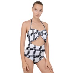 Diagonal-black White Scallop Top Cut Out Swimsuit by nateshop