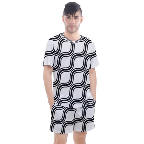 Diagonal-black White Men s Mesh Tee And Shorts Set by nateshop