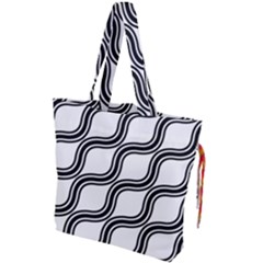 Diagonal-black White Drawstring Tote Bag by nateshop