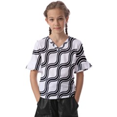 Diagonal-black White Kids  V-neck Horn Sleeve Blouse by nateshop