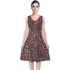 Coffee Beans Food Texture V-neck Midi Sleeveless Dress  by artworkshop