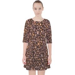 Coffee Beans Food Texture Quarter Sleeve Pocket Dress by artworkshop