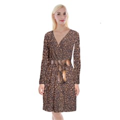 Coffee Beans Food Texture Long Sleeve Velvet Front Wrap Dress by artworkshop