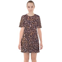 Coffee Beans Food Texture Sixties Short Sleeve Mini Dress