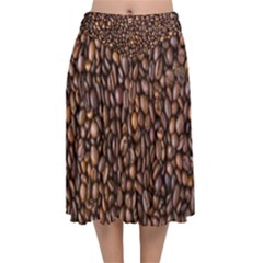 Coffee Beans Food Texture Velvet Flared Midi Skirt by artworkshop