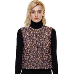 Coffee Beans Food Texture Women s Short Button Up Puffer Vest by artworkshop