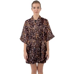 Coffee Beans Food Texture Half Sleeve Satin Kimono  by artworkshop