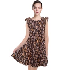 Coffee Beans Food Texture Tie Up Tunic Dress by artworkshop