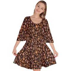 Coffee Beans Food Texture Velour Kimono Dress by artworkshop