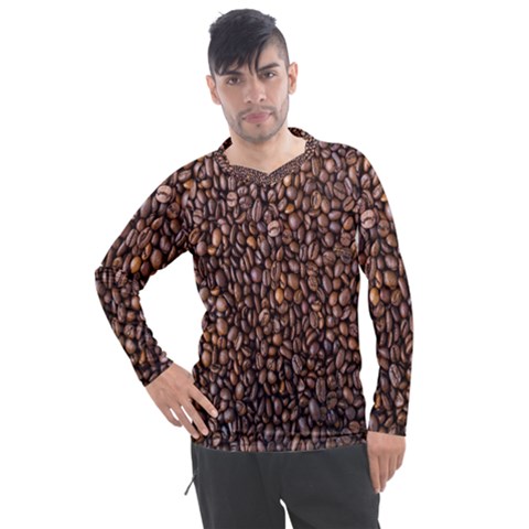 Coffee Beans Food Texture Men s Pique Long Sleeve Tee by artworkshop