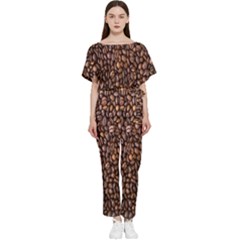 Coffee Beans Food Texture Batwing Lightweight Chiffon Jumpsuit by artworkshop