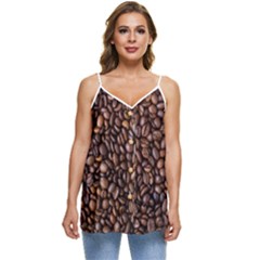 Coffee Beans Food Texture Casual Spaghetti Strap Chiffon Top by artworkshop