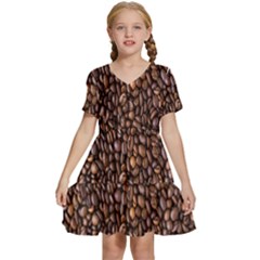 Coffee Beans Food Texture Kids  Short Sleeve Tiered Mini Dress by artworkshop