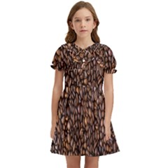 Coffee Beans Food Texture Kids  Bow Tie Puff Sleeve Dress by artworkshop