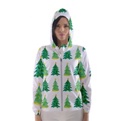 Christmas Trees Watercolor Decoration Women s Hooded Windbreaker by artworkshop