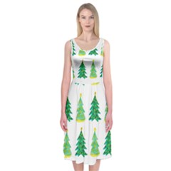 Christmas Trees Watercolor Decoration Midi Sleeveless Dress by artworkshop