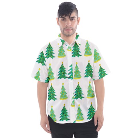 Christmas Trees Watercolor Decoration Men s Short Sleeve Shirt by artworkshop