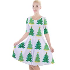 Christmas Trees Watercolor Decoration Quarter Sleeve A-line Dress by artworkshop