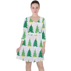 Christmas Trees Watercolor Decoration Quarter Sleeve Ruffle Waist Dress by artworkshop