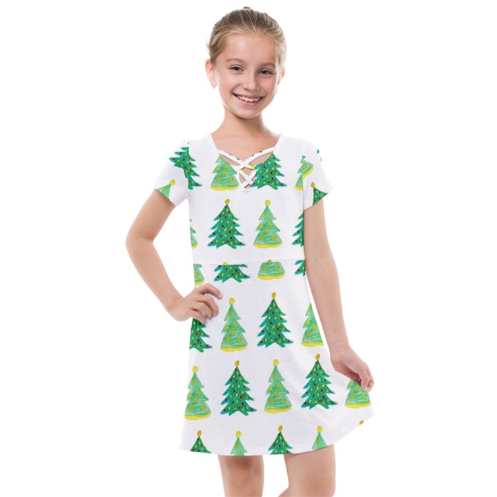 Christmas Trees Watercolor Decoration Kids  Cross Web Dress