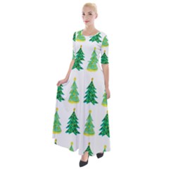 Christmas Trees Watercolor Decoration Half Sleeves Maxi Dress by artworkshop