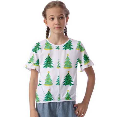 Christmas Trees Watercolor Decoration Kids  Cuff Sleeve Scrunch Bottom Tee by artworkshop