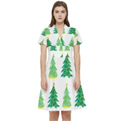 Christmas Trees Watercolor Decoration Short Sleeve Waist Detail Dress by artworkshop