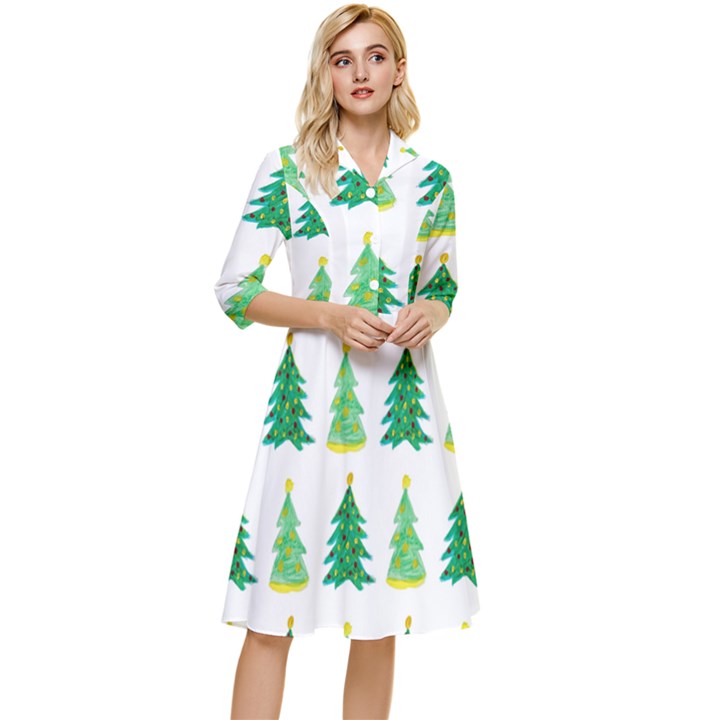 Christmas Trees Watercolor Decoration Classy Knee Length Dress