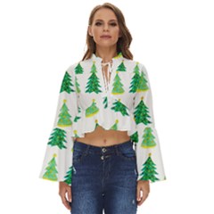 Christmas Trees Watercolor Decoration Boho Long Bell Sleeve Top by artworkshop