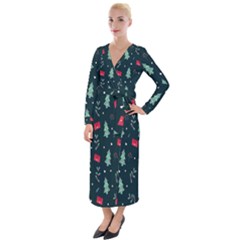 Christmas Pattern Design Velvet Maxi Wrap Dress