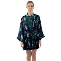 Christmas Pattern Design Long Sleeve Satin Kimono by artworkshop