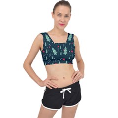 Christmas Pattern Design V-back Sports Bra by artworkshop