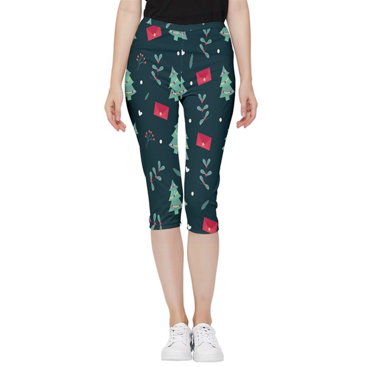 Christmas Pattern Design Inside Out Lightweight Velour Capri Leggings 