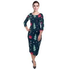 Christmas Pattern Design Quarter Sleeve Midi Velour Bodycon Dress by artworkshop