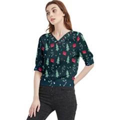 Christmas Pattern Design Quarter Sleeve Blouse