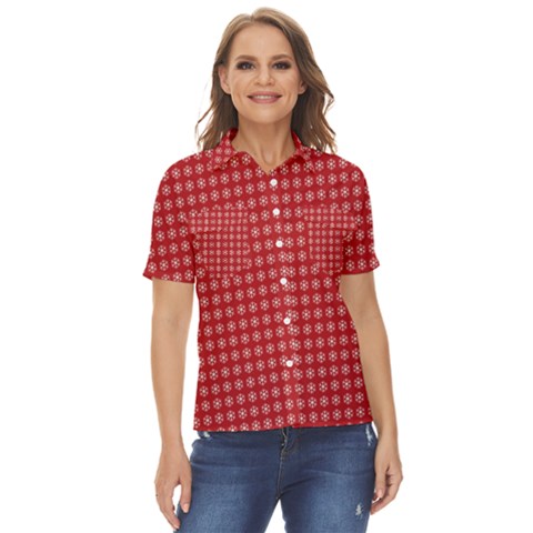 Christmas Paper Wrapping  Women s Short Sleeve Double Pocket Shirt by artworkshop