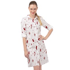 Christmas Background Wrapping Long Sleeve Mini Shirt Dress