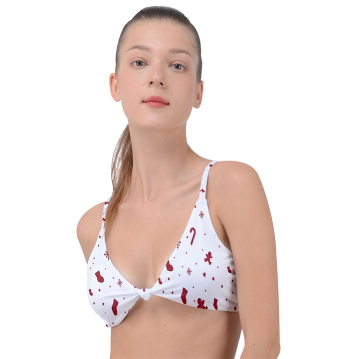 Christmas Background Wrapping Knot Up Bikini Top