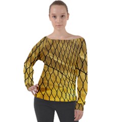 Chain Link Fence  Off Shoulder Long Sleeve Velour Top by artworkshop