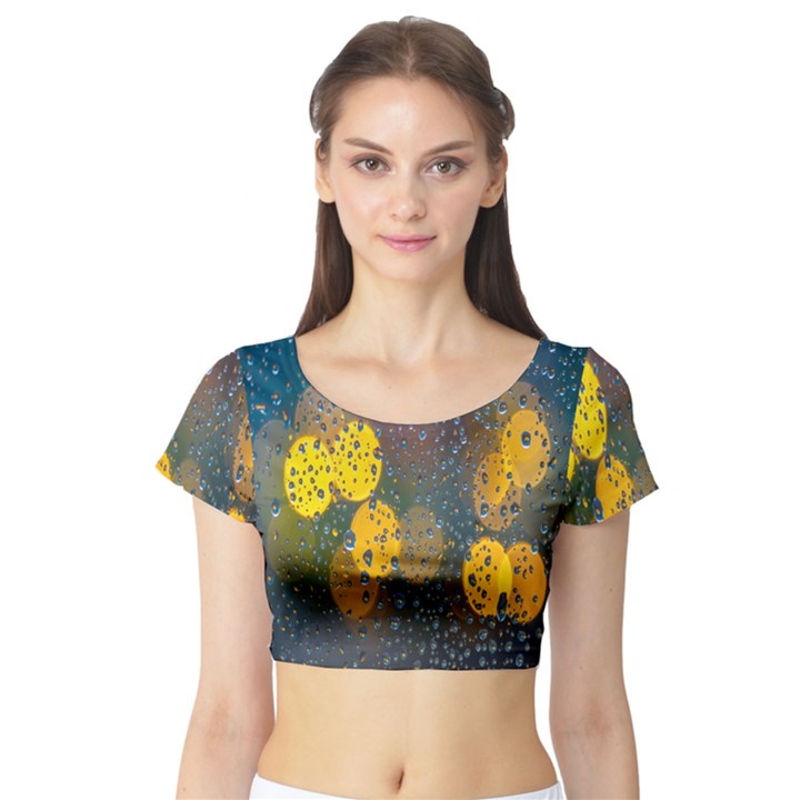 Bokeh Raindrops Window  Short Sleeve Crop Top