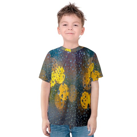 Bokeh Raindrops Window  Kids  Cotton Tee by artworkshop