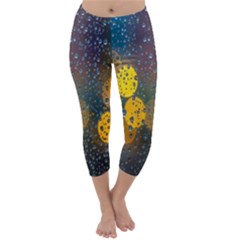 Bokeh Raindrops Window  Capri Winter Leggings  by artworkshop