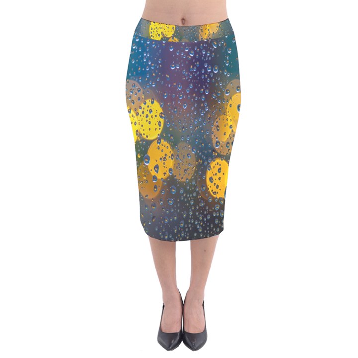 Bokeh Raindrops Window  Velvet Midi Pencil Skirt