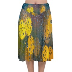 Bokeh Raindrops Window  Velvet Flared Midi Skirt by artworkshop