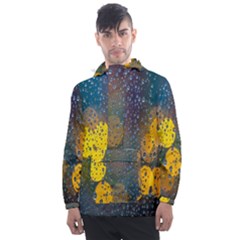 Bokeh Raindrops Window  Men s Front Pocket Pullover Windbreaker by artworkshop