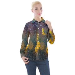 Bokeh Raindrops Window  Women s Long Sleeve Pocket Shirt