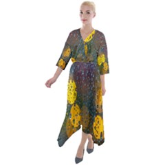 Bokeh Raindrops Window  Quarter Sleeve Wrap Front Maxi Dress by artworkshop