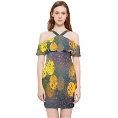 Bokeh Raindrops Window  Shoulder Frill Bodycon Summer Dress by artworkshop