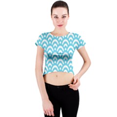  Waves Ocean Blue Texture Crew Neck Crop Top by artworkshop